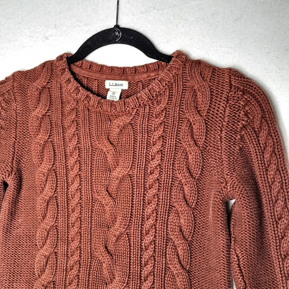 LL Bean Cable Knit Sweater Womens XS Petite Terracotta Cotton Crewneck Pullover - Picture 9 of 15